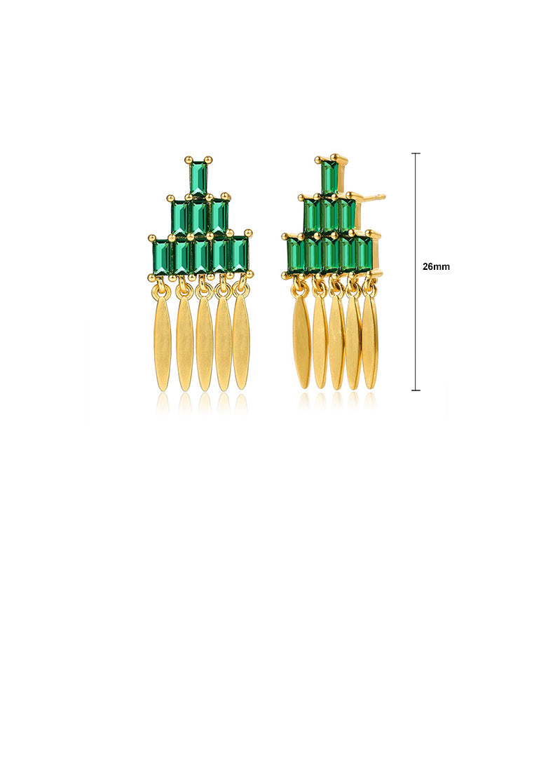 Fashion and Elegant Plated Gold Three-layer Geometric Rectangular Tassel Earrings with Cubic Zirconia - Luxurious Look