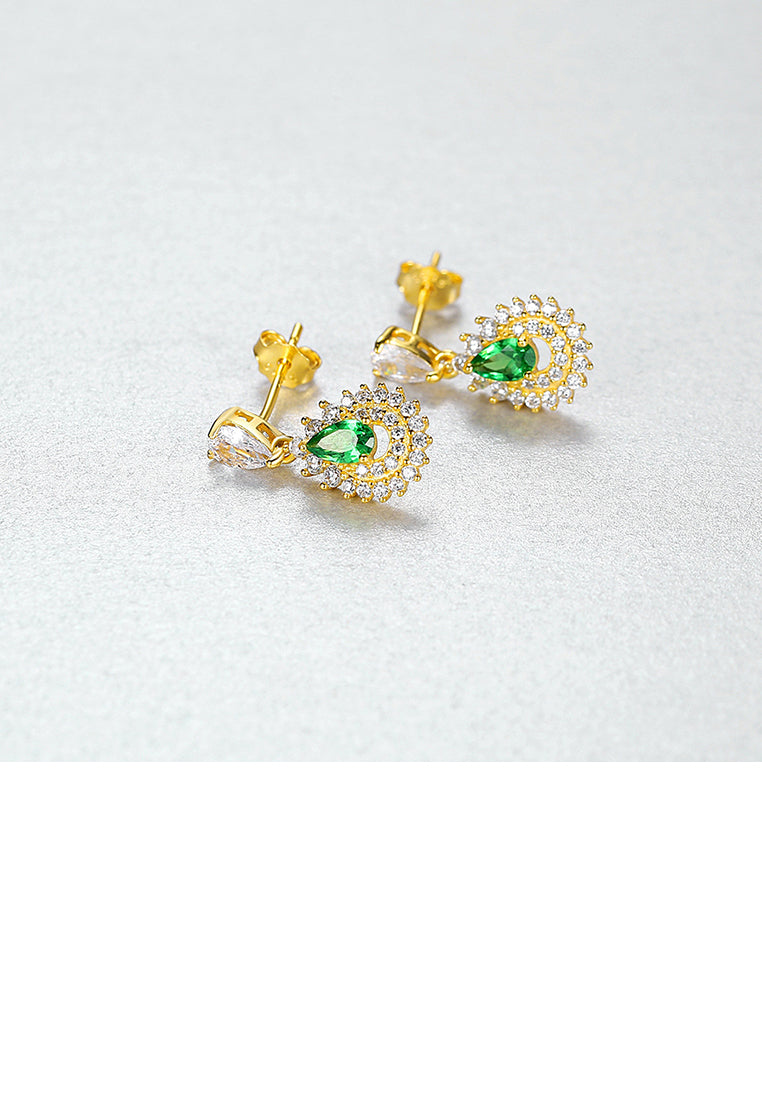 925 Sterling Silver Plated Gold Elegant Bright Geometric Water Drop Stud Earrings with Cubic Zirconia - Luxurious Look