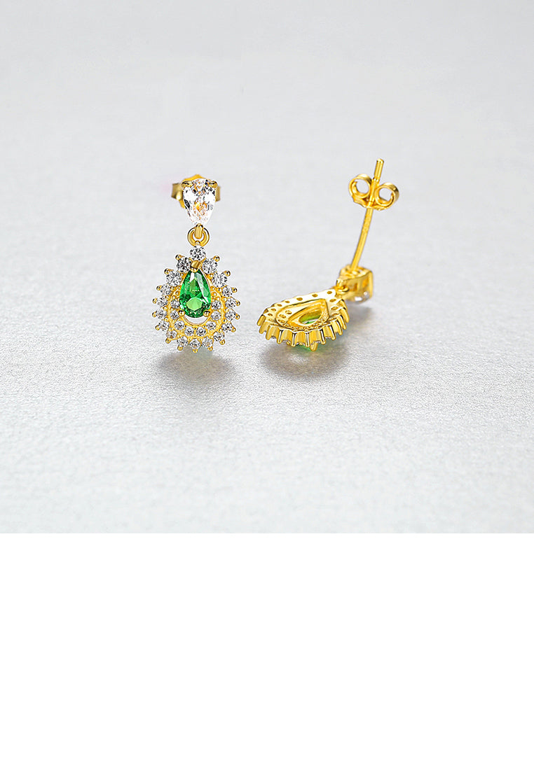 925 Sterling Silver Plated Gold Elegant Bright Geometric Water Drop Stud Earrings with Cubic Zirconia - Luxurious Look