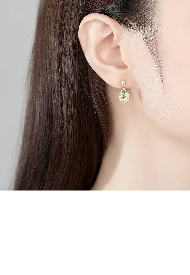 925 Sterling Silver Plated Gold Elegant Bright Geometric Water Drop Stud Earrings with Cubic Zirconia - Luxurious Look