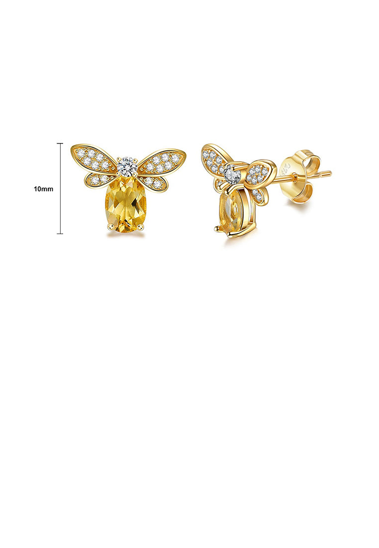 925 Sterling Silver Plated Gold Simple Cute Bee Stud Earrings with Cubic Zirconia - Luxurious Look