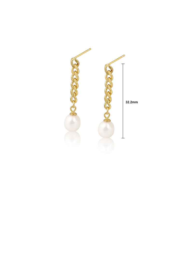 925 Sterling Silver Plated Gold Fashion Simple Chain Freshwater Pearl Tassel Earrings - Luxurious Look