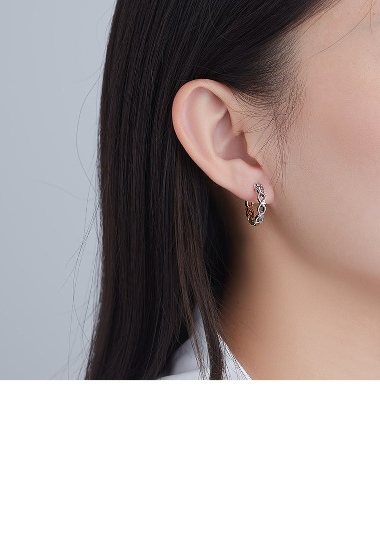 Fashion Temperament Two-color Geometric Circle Stud Earrings with Cubic Zirconia - Luxurious Look