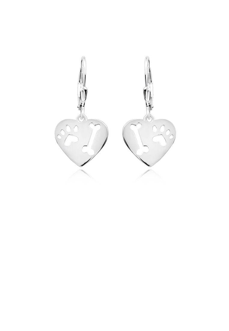 925 Sterling Silver Fashion Cute Dog Footprint Bone Heart Earrings