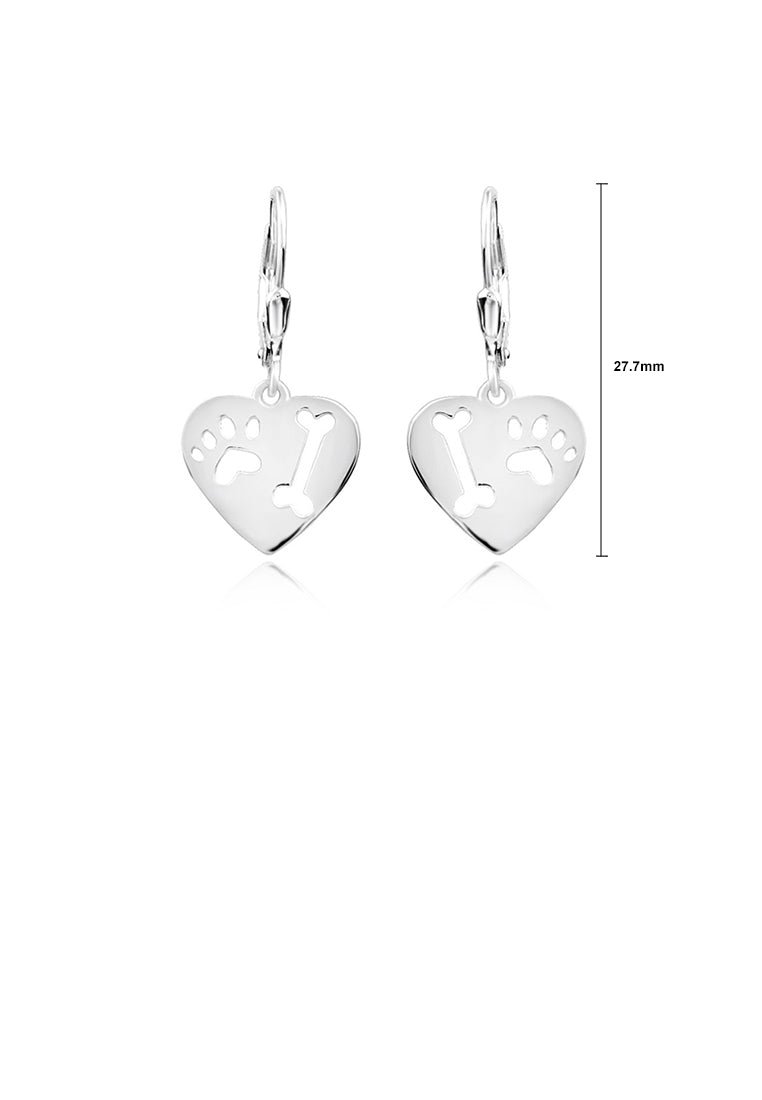 925 Sterling Silver Fashion Cute Dog Footprint Bone Heart Earrings