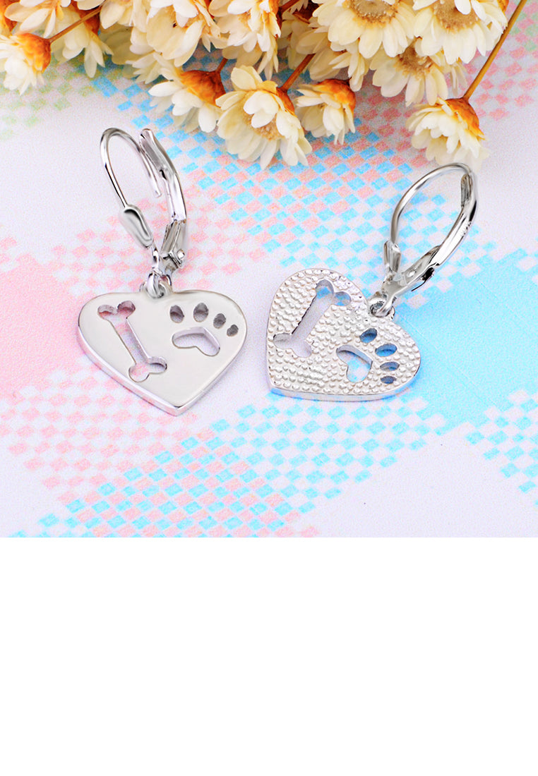 925 Sterling Silver Fashion Cute Dog Footprint Bone Heart Earrings