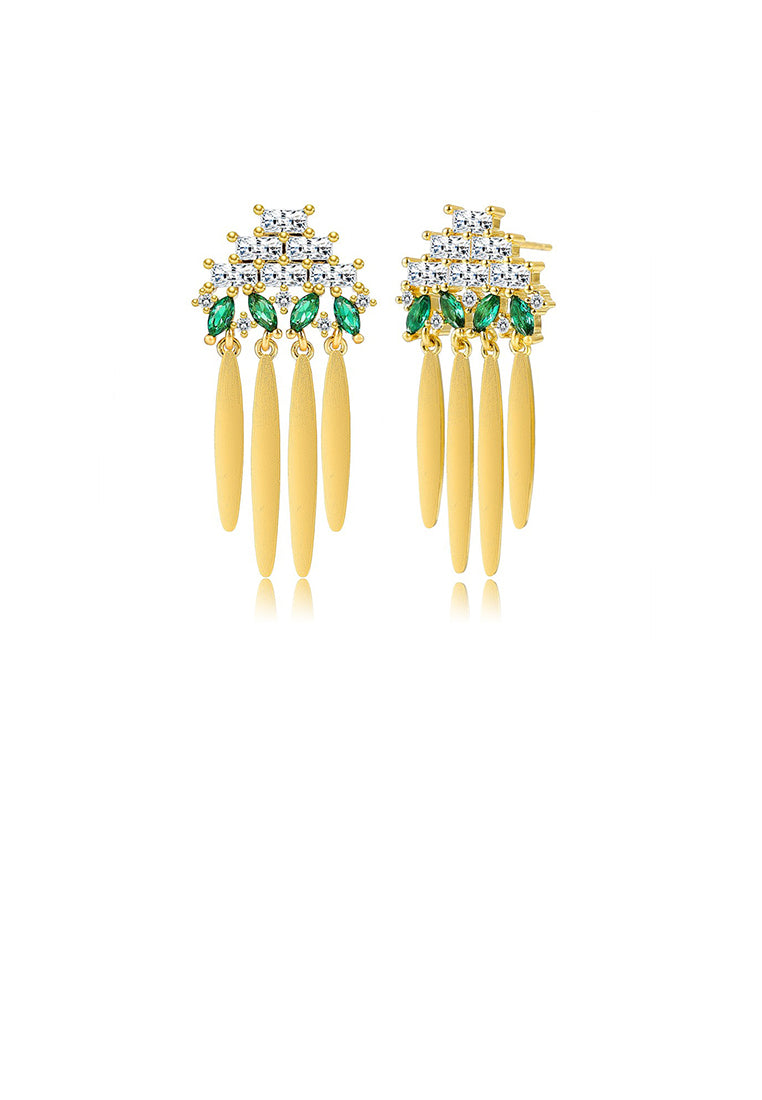 Fashion Vintage Plated Gold Geometric Tassel Earrings with Cubic Zirconia - Luxurious Look