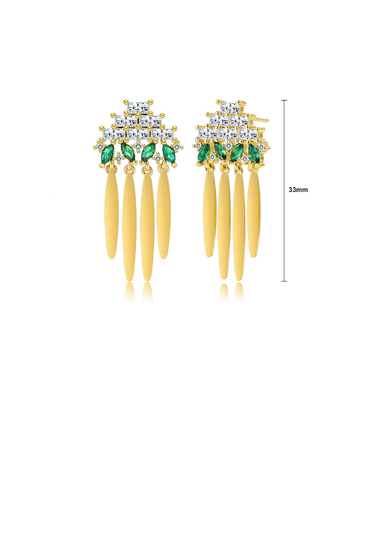 Fashion Vintage Plated Gold Geometric Tassel Earrings with Cubic Zirconia - Luxurious Look