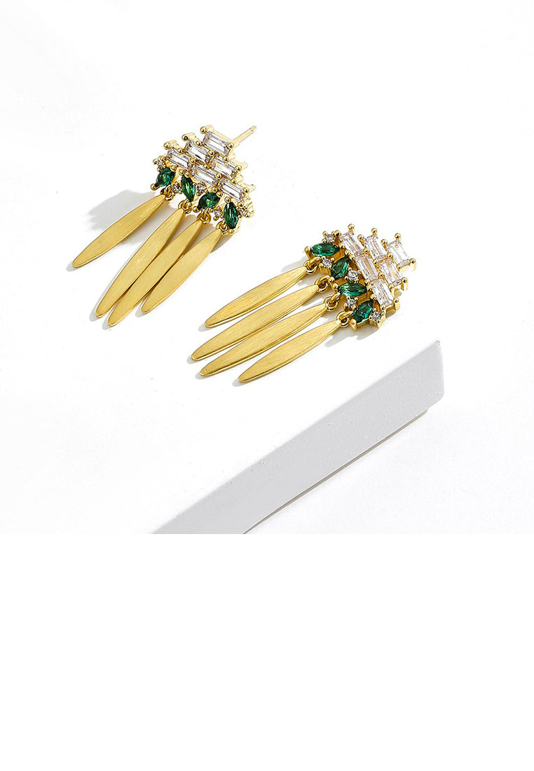 Fashion Vintage Plated Gold Geometric Tassel Earrings with Cubic Zirconia - Luxurious Look