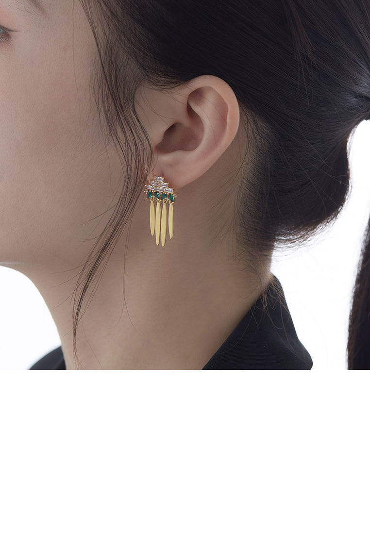Fashion Vintage Plated Gold Geometric Tassel Earrings with Cubic Zirconia - Luxurious Look