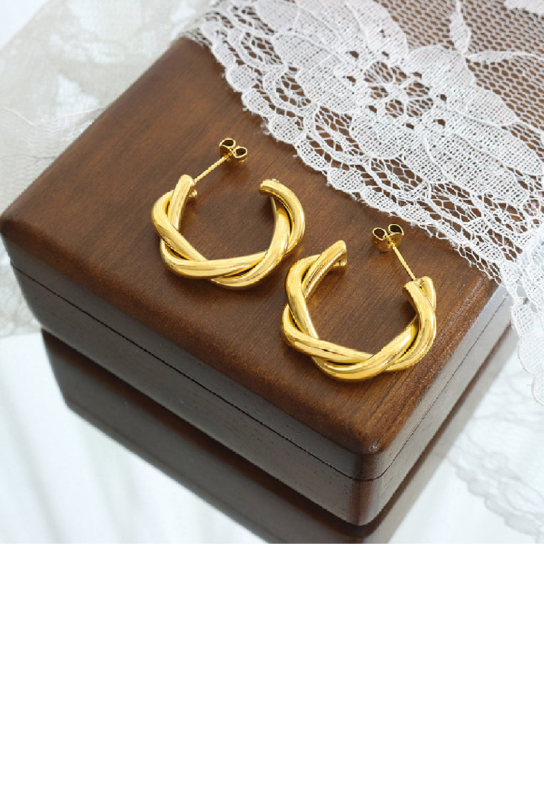 Simple Personality Plated Gold 316L Stainless Steel Twist C-shaped Geometric Stud Earrings