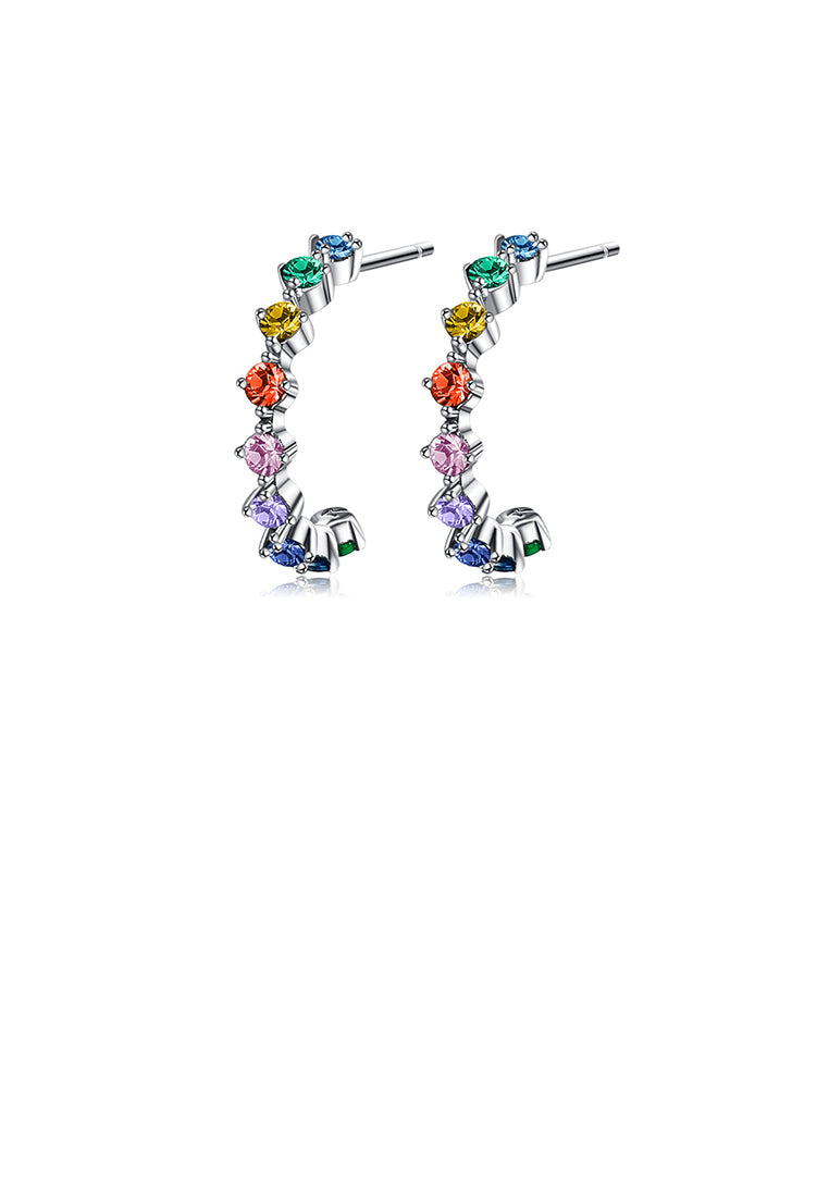 925 Sterling Silver Fashion Simple Geometric Round Stud Earrings with Colored Cubic Zirconia - Luxurious Look