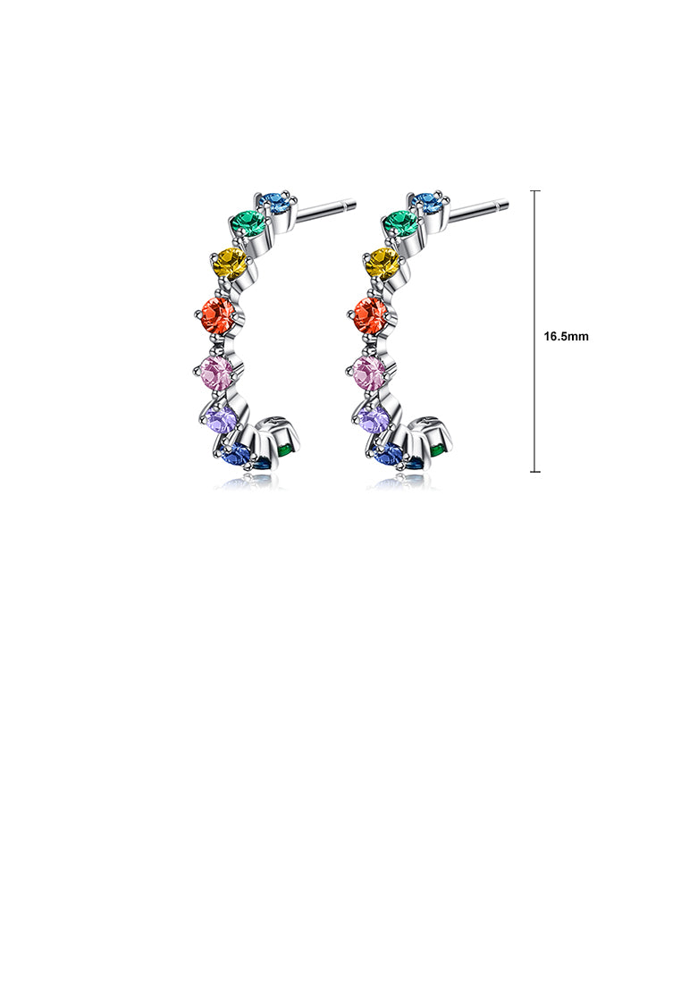 925 Sterling Silver Fashion Simple Geometric Round Stud Earrings with Colored Cubic Zirconia - Luxurious Look