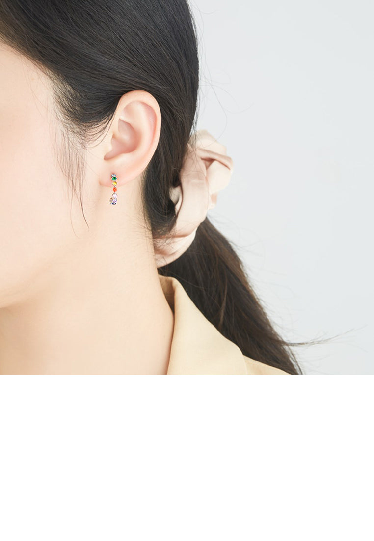 925 Sterling Silver Fashion Simple Geometric Round Stud Earrings with Colored Cubic Zirconia - Luxurious Look