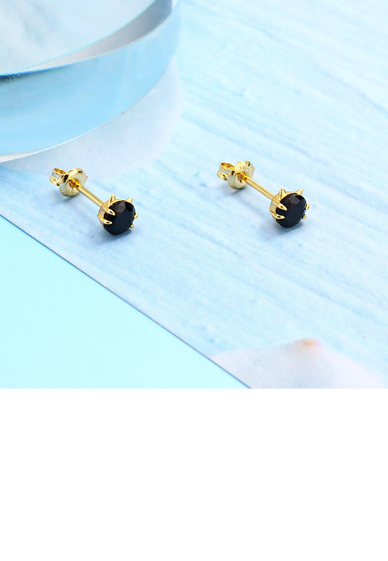 925 Sterling Silver Simple Cute Cat Stud Earrings with Black Cubic Zirconia - Luxurious Look