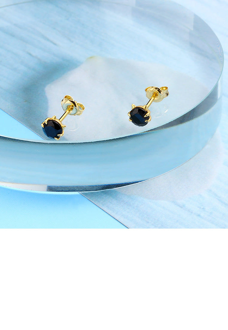 925 Sterling Silver Simple Cute Cat Stud Earrings with Black Cubic Zirconia - Luxurious Look