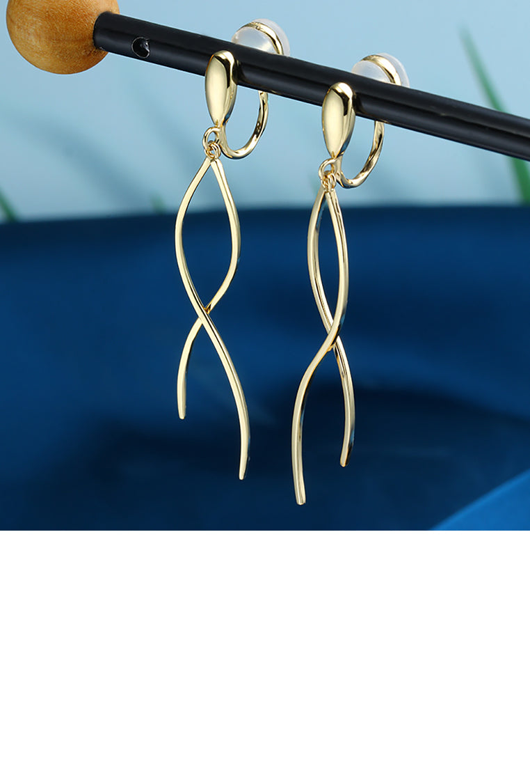 925 Sterling Silver Plated Gold Simple Personality Wave-shaped Geometric Tassel Ear Clip