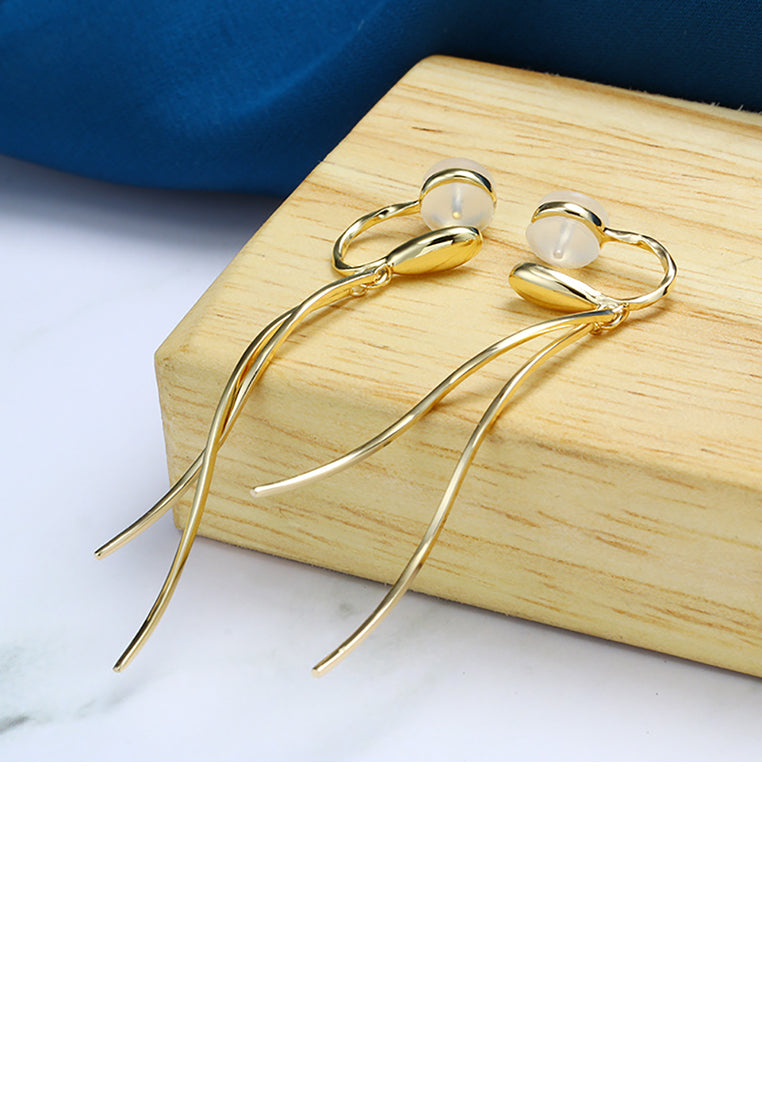 925 Sterling Silver Plated Gold Simple Personality Wave-shaped Geometric Tassel Ear Clip