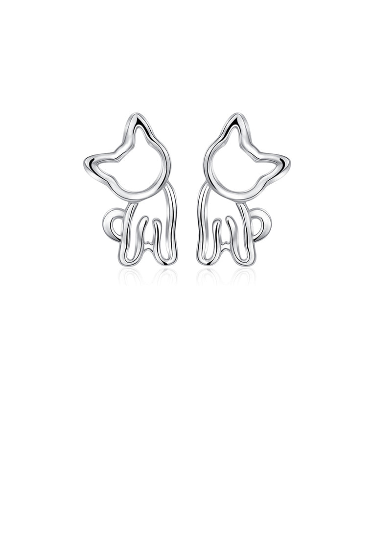 925 Sterling Silver Simple and Cute Hollow Cat Stud Earrings