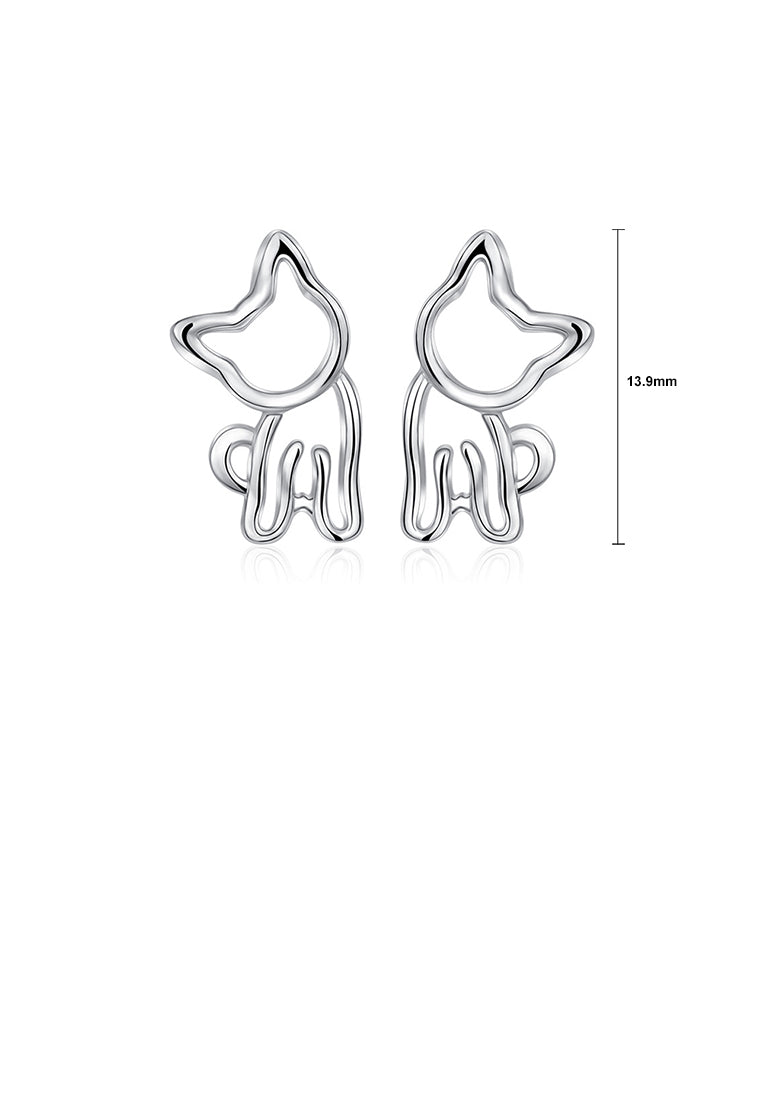 925 Sterling Silver Simple and Cute Hollow Cat Stud Earrings