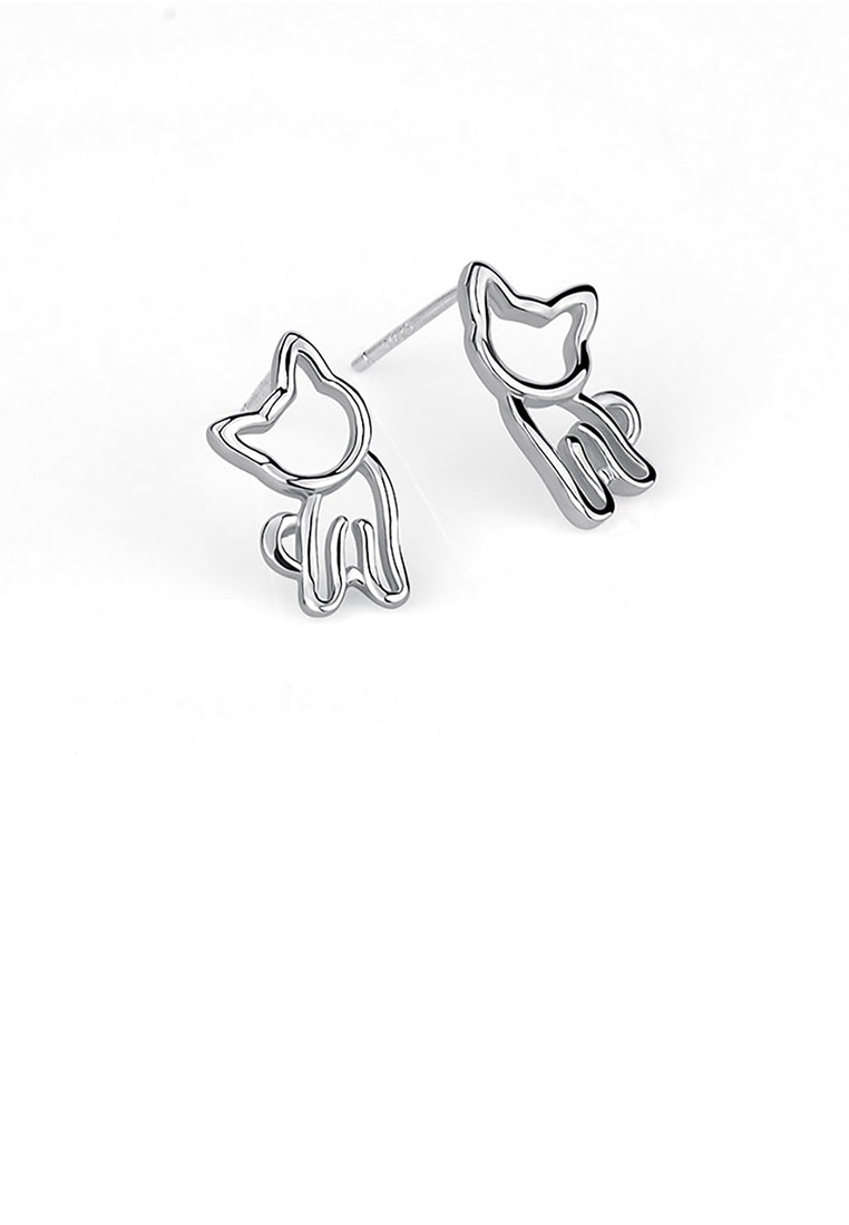 925 Sterling Silver Simple and Cute Hollow Cat Stud Earrings
