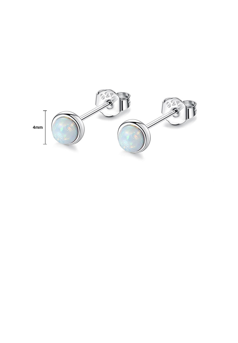 925 Sterling Silver Simple Fashion Geometric Round White Opal Stud Earrings
