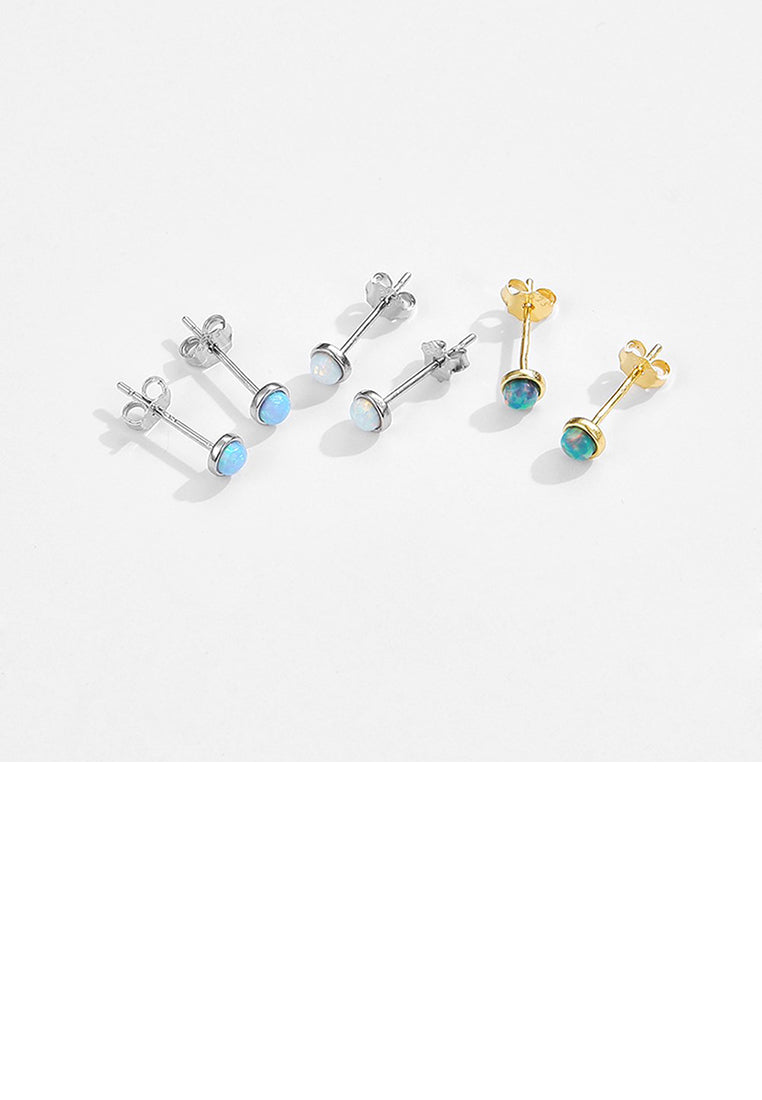 925 Sterling Silver Simple Fashion Geometric Round White Opal Stud Earrings
