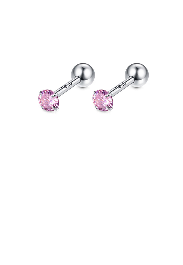 925 Sterling Silver Simple Temperament Geometric Pink Cubic Zirconia Stud Earrings - Luxurious Look - Vibrant Color