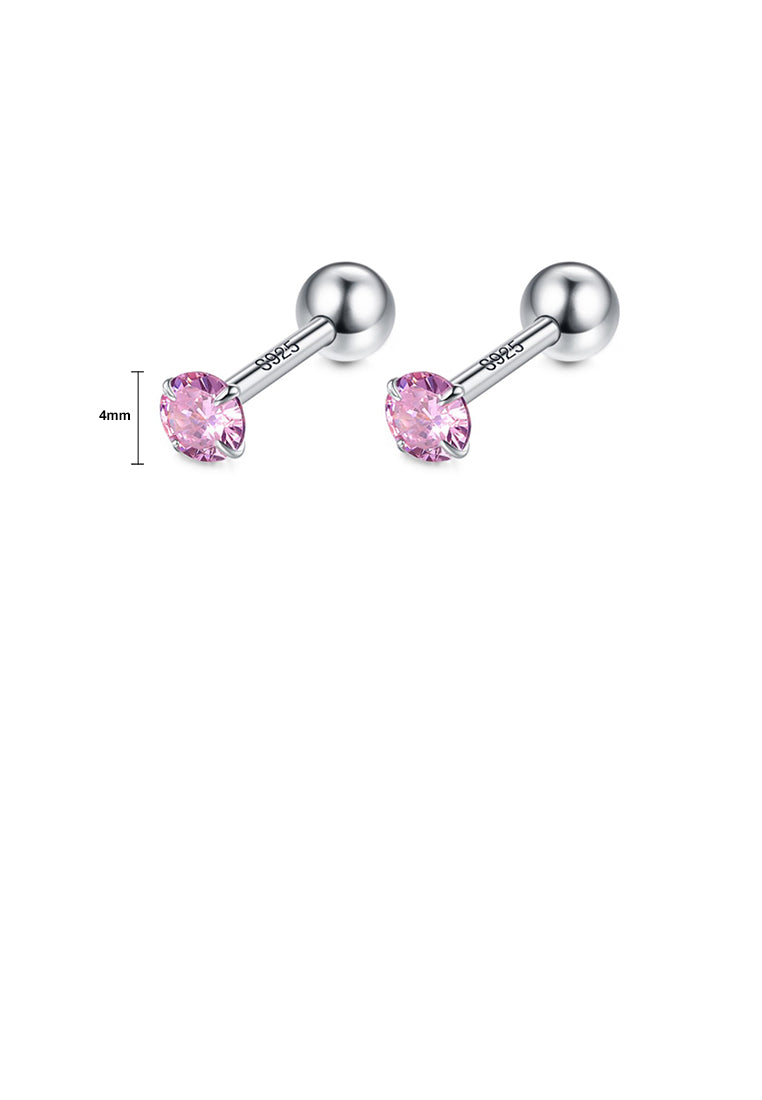 925 Sterling Silver Simple Temperament Geometric Pink Cubic Zirconia Stud Earrings - Luxurious Look - Vibrant Color