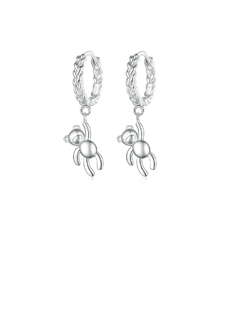 925 Sterling Silver Simple Cute Bear Twist Geometric Earrings