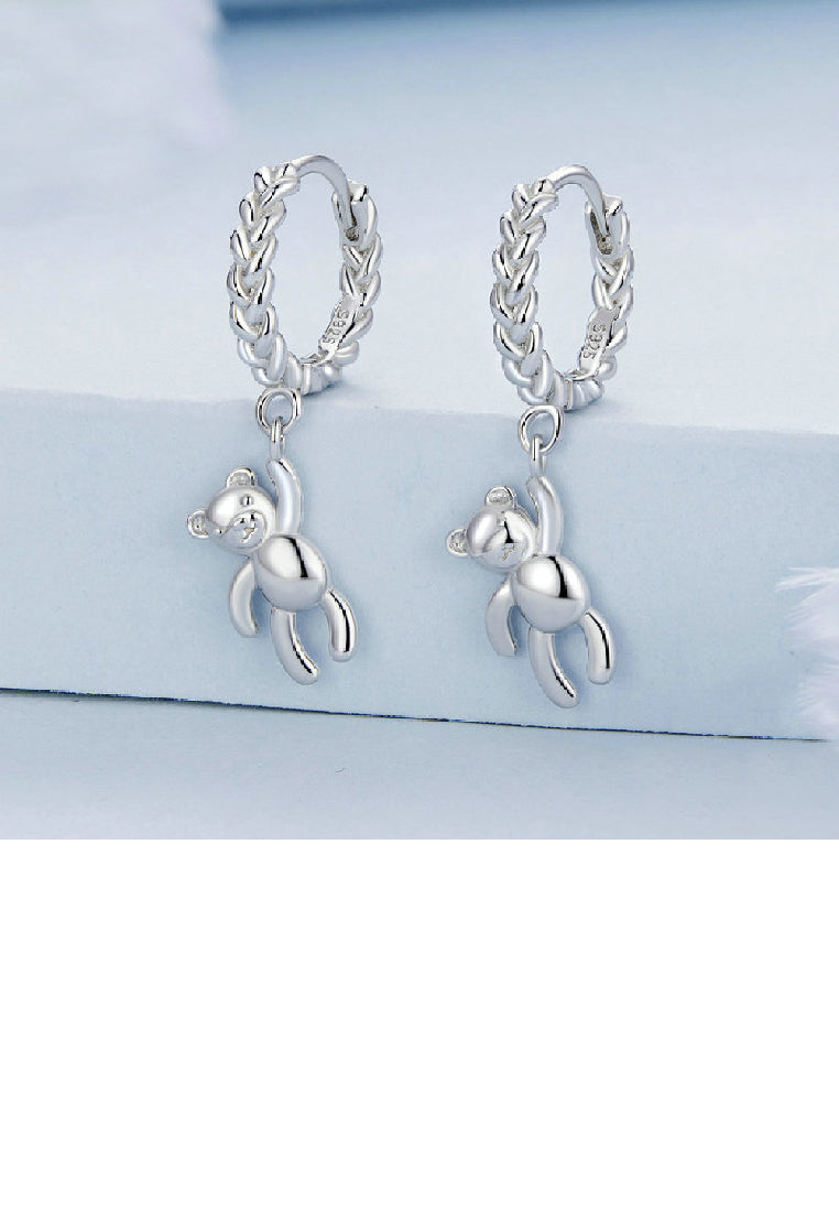 925 Sterling Silver Simple Cute Bear Twist Geometric Earrings