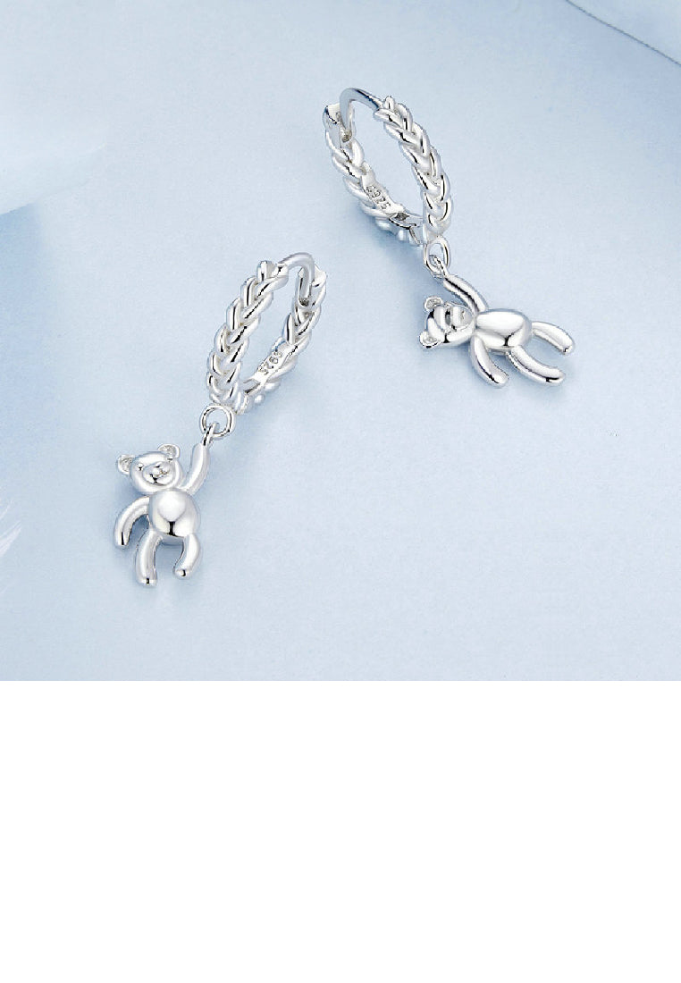 925 Sterling Silver Simple Cute Bear Twist Geometric Earrings