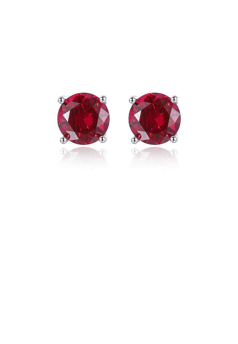 925 Sterling Silver Simple Fashion Geometric Round Red 5mm Cubic Zirconia Stud Earrings - Luxurious Look - Vibrant Color