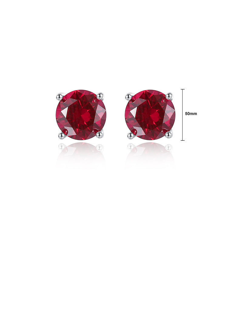 925 Sterling Silver Simple Fashion Geometric Round Red 5mm Cubic Zirconia Stud Earrings - Luxurious Look - Vibrant Color