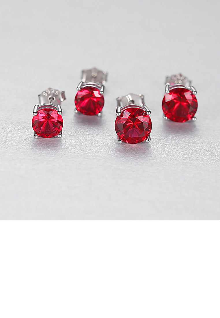 925 Sterling Silver Simple Fashion Geometric Round Red 5mm Cubic Zirconia Stud Earrings - Luxurious Look - Vibrant Color