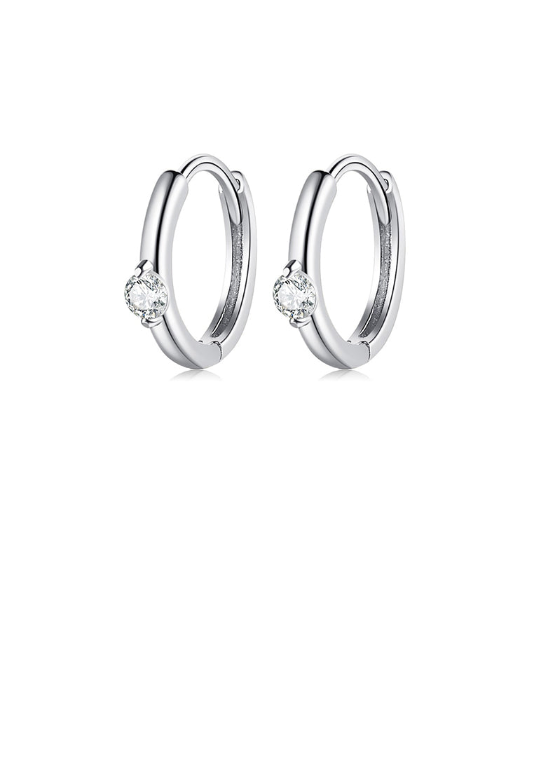 925 Sterling Silver Simple Fashion Geometric Round Stud Earrings with White Cubic Zirconia - Luxurious Look