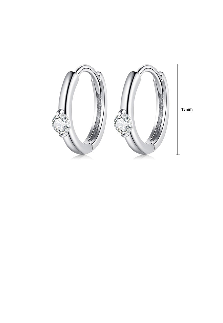 925 Sterling Silver Simple Fashion Geometric Round Stud Earrings with White Cubic Zirconia - Luxurious Look