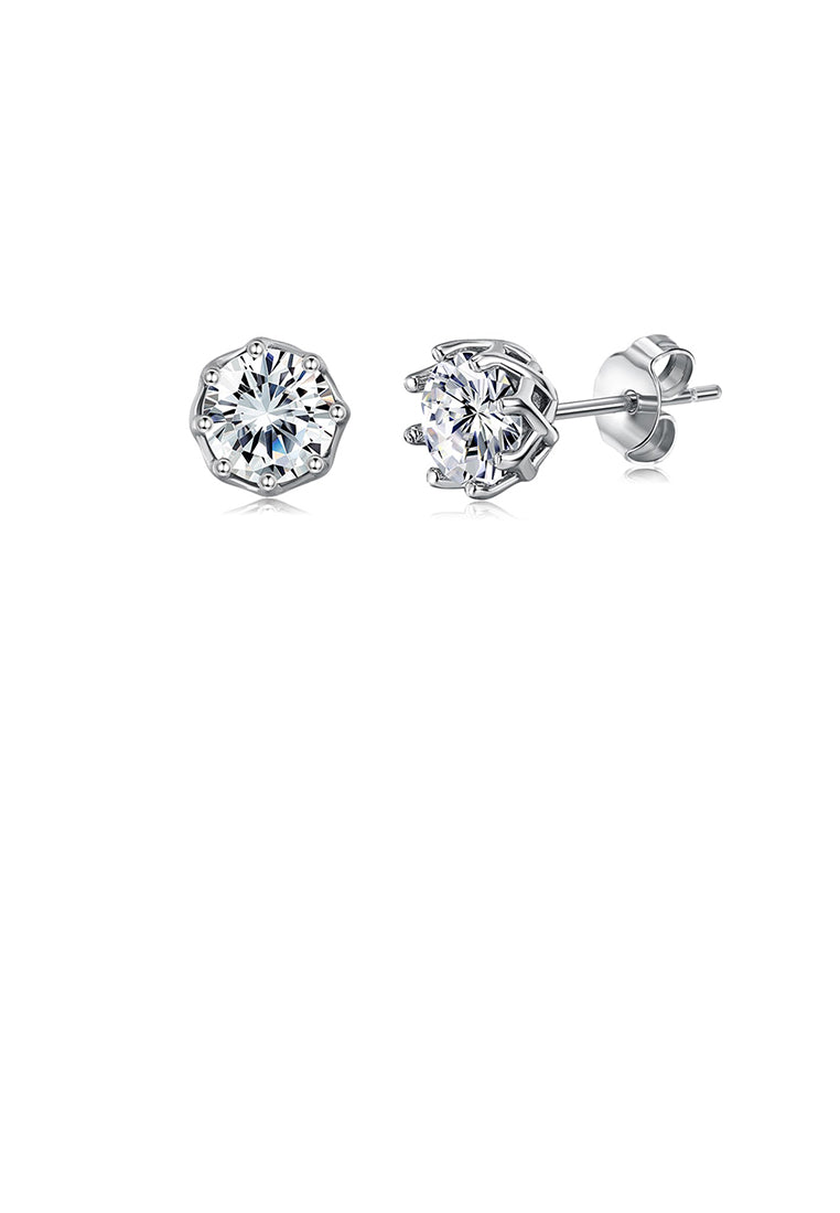 925 Sterling Silver Simple Fashion Geometric Round Cubic Zirconia Stud Earrings - Luxurious Look