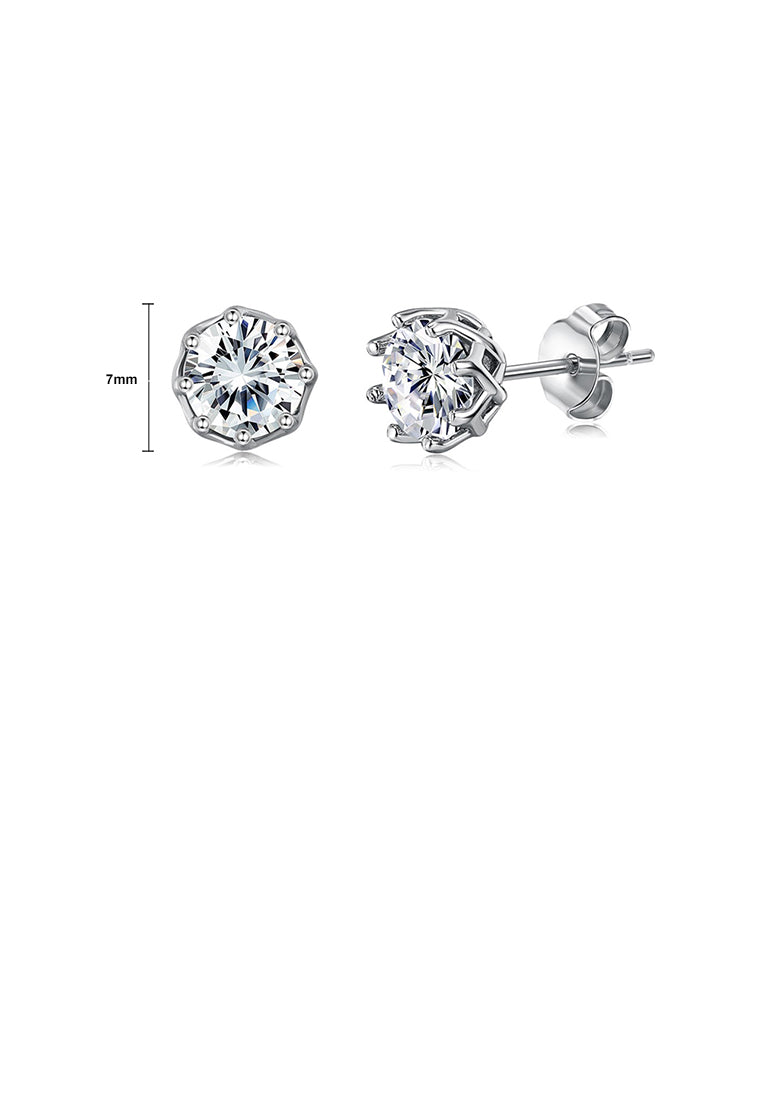 925 Sterling Silver Simple Fashion Geometric Round Cubic Zirconia Stud Earrings - Luxurious Look