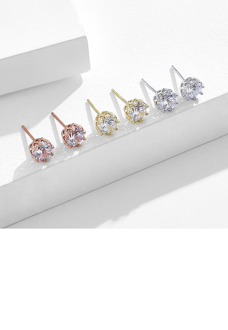 925 Sterling Silver Simple Fashion Geometric Round Cubic Zirconia Stud Earrings - Luxurious Look
