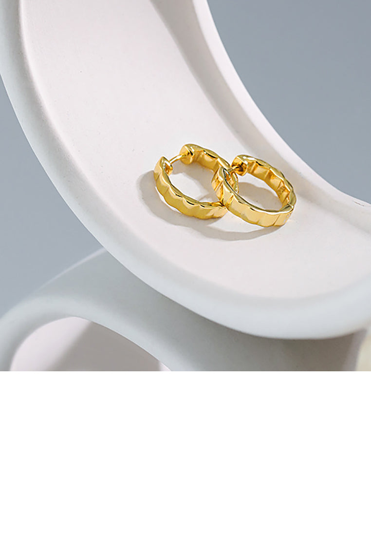 925 Sterling Silver Plated Gold Simple and Fashion Chocolate Lattice Shape Geometric Round Stud Earrings