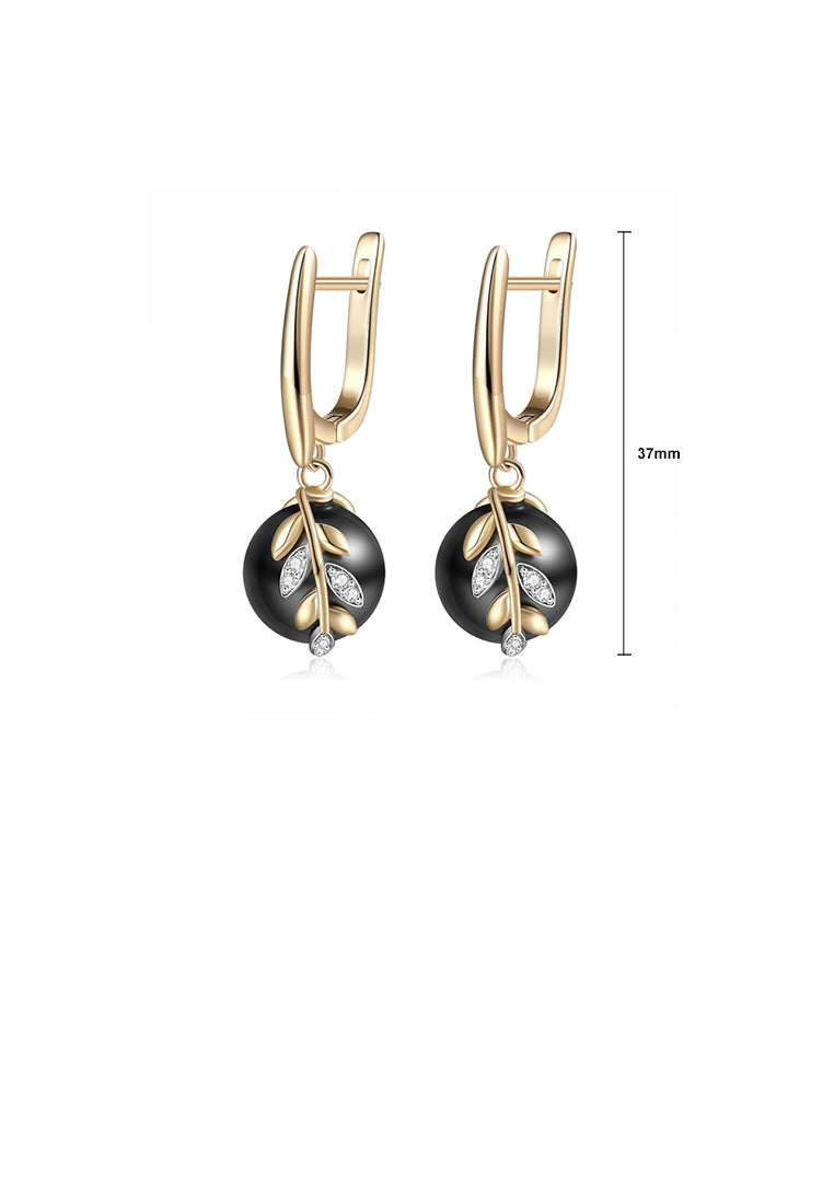 Fashion and Elegant Plated Gold Leaf Imitation Pearl Earrings with Cubic Zirconia - Luxurious Look