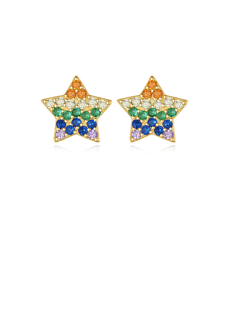 925 Sterling Silver Plated Gold Simple Bright Star Stud Earrings with Colorful Cubic Zirconia - Luxurious Look