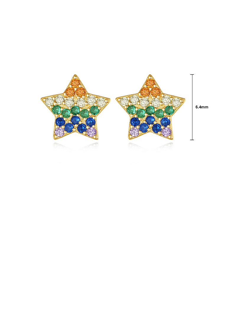 925 Sterling Silver Plated Gold Simple Bright Star Stud Earrings with Colorful Cubic Zirconia - Luxurious Look