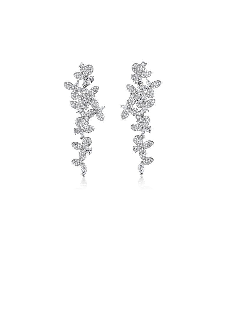 Fashion Bright Flower Tassel Earrings with Cubic Zirconia - Luxurious Look