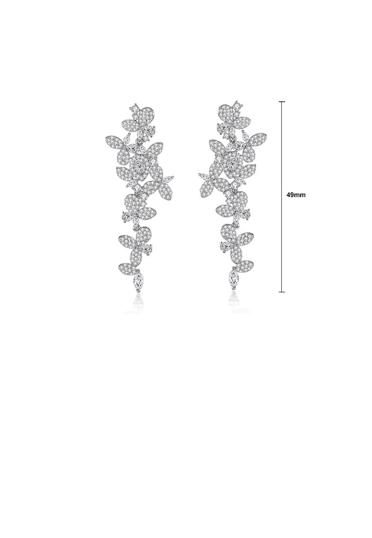 Fashion Bright Flower Tassel Earrings with Cubic Zirconia - Luxurious Look