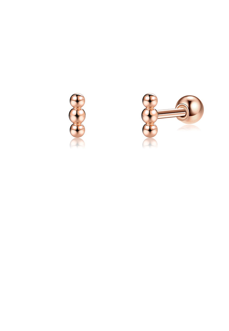 925 Sterling Silver Plated Rose Gold Simple Fashion Round Bead Stud Earrings