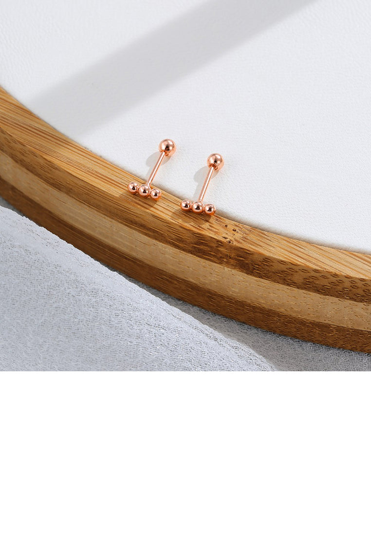 925 Sterling Silver Plated Rose Gold Simple Fashion Round Bead Stud Earrings