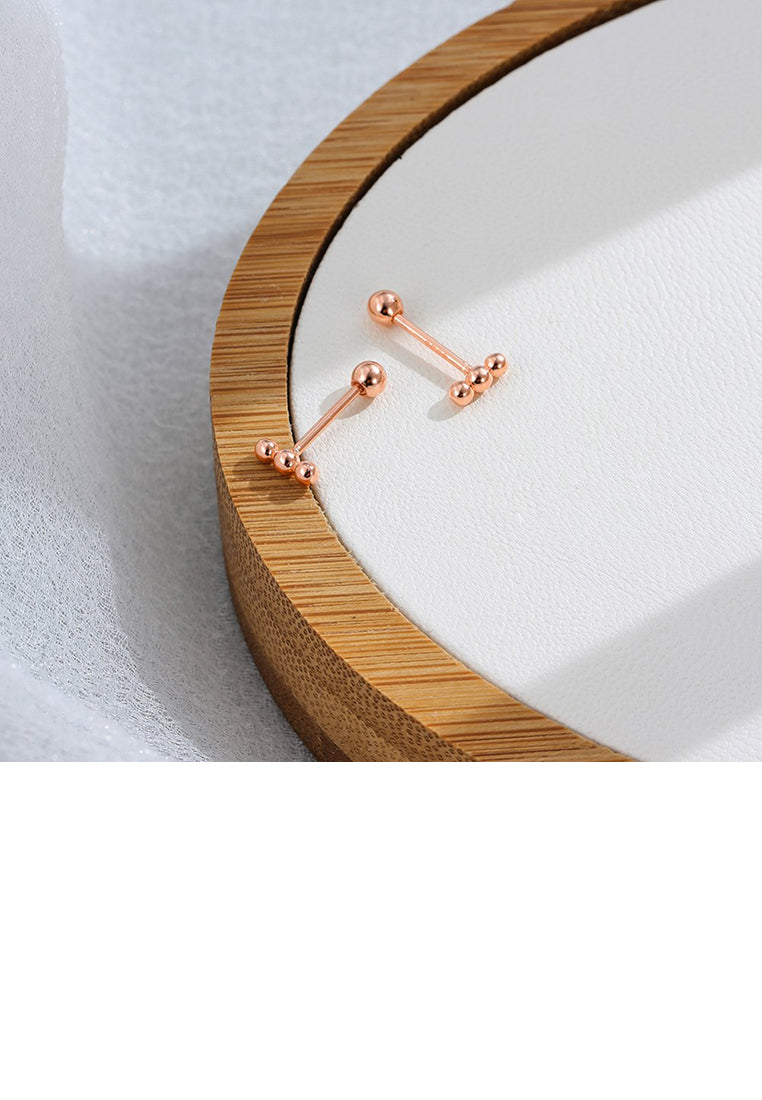 925 Sterling Silver Plated Rose Gold Simple Fashion Round Bead Stud Earrings