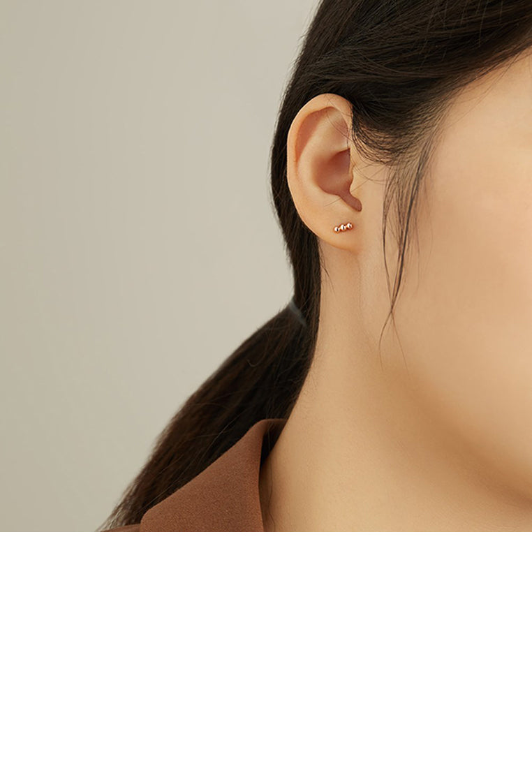 925 Sterling Silver Plated Rose Gold Simple Fashion Round Bead Stud Earrings